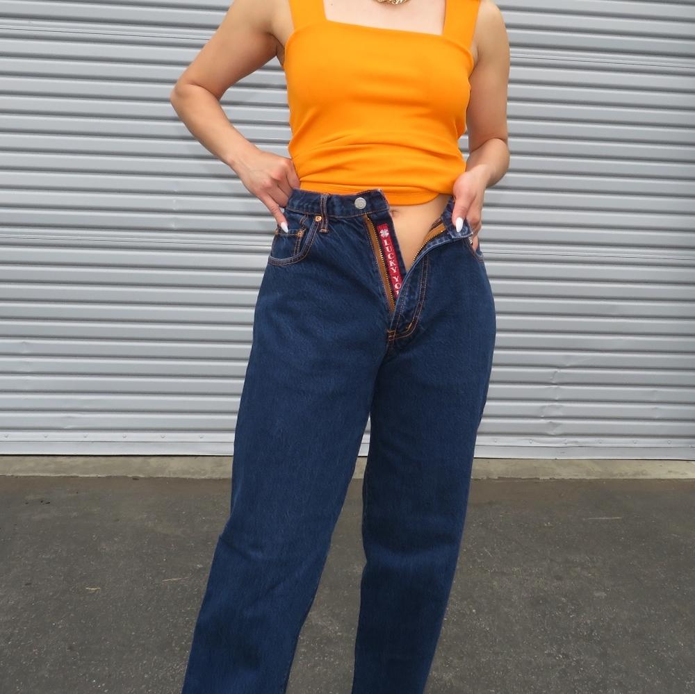 80s Navy Blue & Brown Contrast Stitch Lucky Brand